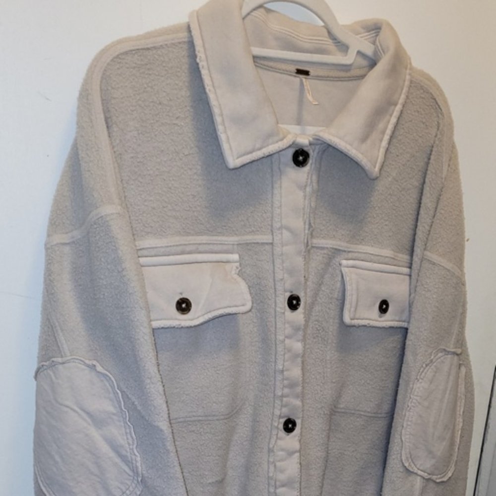 Free People Ruby Oversized Fleece Shirt Jacket Shacket TAN Cozy Size XL
